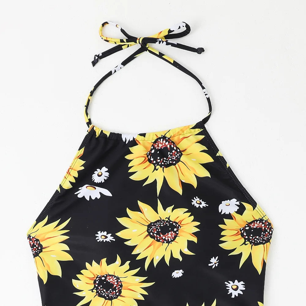 Women Sunflower Print Tankini Sets High Waist Bikini Two Pieces Swimsuit Swimwear Female Bathing Suit Beachwear Pool Swimming
