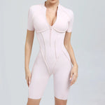 Summer Zipper Short Sleeve Yoga Jumpsuit Women Outerwear Sports Fitness Hip-lifting Backless One-piece Workout Gym Tracksutis
