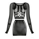 1 Set Women Long Sleeve See-Through Fishnet Cover Up Hollow Out Tassel Bodycon Beachwear Dress