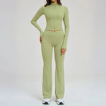 2PCS Yoga Set Gym Clothes Sportswear Seamless Women Fitness Long Sleeved Tracksuits Sports Workout Gym Flared Leggings Athletic