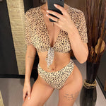 S - XXL Leopard Printed High Waist Bikini Female Swimsuit Women Swimwear Three-piece Bikini set Bather Bathing Suit Swim V2805SW