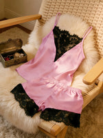 Women's Satin Camisole Shorts Set, Lace Trim Cami Top and Shorts, Silky Spring Summer Sleepwear Loungewear Pajama