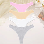 4PCS Women Seamless Thong Cotton Thin Strap Low Waist High Flexibility Panties Sexy Underwear Ladies Briefs T-back Soft Women