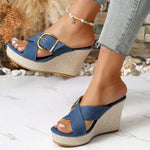 2026 Fashion Wedge Sandals for Women Buckle Decor Chunky Platform Slippers Woman Summer High Heels