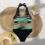 New Women High Waisted Halter Bikini Set Modest Triangle Tummy Control Swimwear Hot Spring Beach Vacation Summer Panties Sets