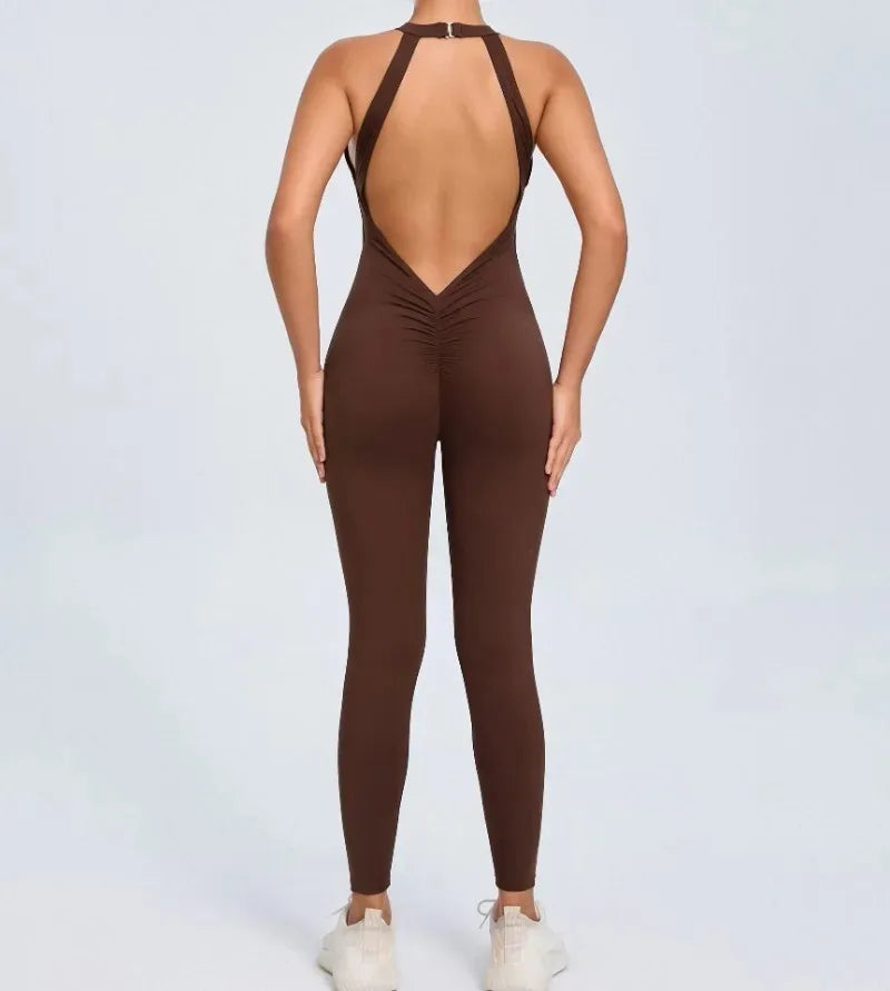 Seamless Yoga Jumpsuits Sports Fitness Peach Hip-lifting Backless Buckle One-Piece Training Gym Workout Tracksuits for Women