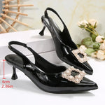 Women's Green Mile 2026Summer New Square Buckle Rhinestone Pointed Toe High Heel Sandals One-strap Wrap-around Cool Shoes