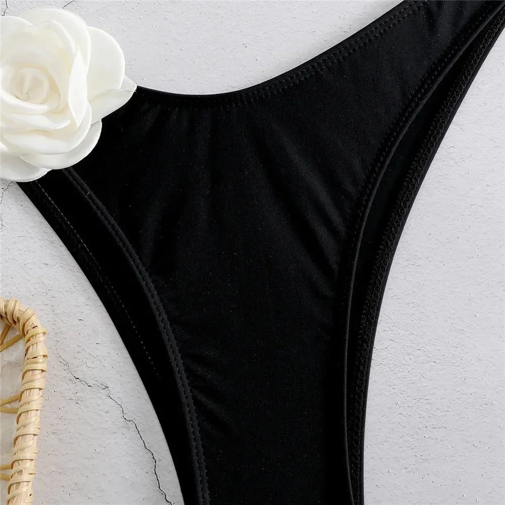 Sexy Flower Bandeau Swimwear Thong Bikini 2026 Women Lace-up Swimsuit Swimming Bathing Suit Brazilian Bikinis Sets Mujer Biquini