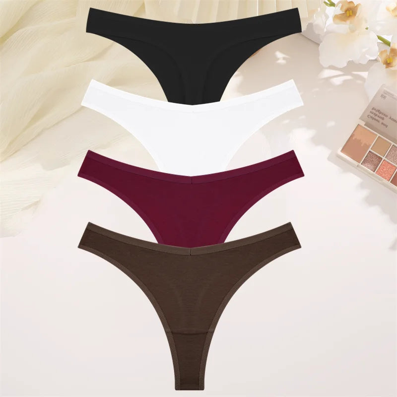 4PCS Women Seamless Thong Cotton Thin Strap Low Waist High Flexibility Panties Sexy Underwear Ladies Briefs T-back Soft Women