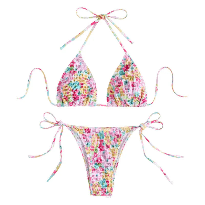 sexy floral print halter bikinis sets biquini high waist thong swimsuit Swimwear Biquini conjunto de bikini tankini beachwear