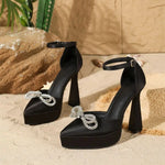 2026 Sexy Satin Black Super High Heels Sandals Women Summer Crystal Bow Tie Ankle Strap Dress Party Shoes Platform Sandals
