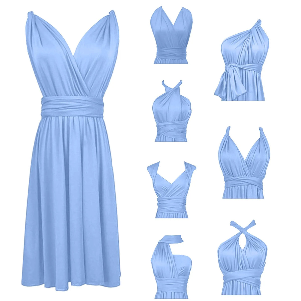 Women's Sexy V Neck Evening Dress Tie Up Multiple Ways To Wear Cocktail Dress Convertible Wrap Infinity Short Bridesmaid Dresses