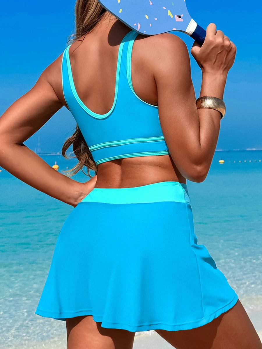 2026 Sporty Swimsuit Women Two Pieces High Waist Beach Dress Solid Swimwear Female Bathers Bathing Swimming Swim Suit Beachwear