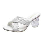 Transparent Strange High Heels Sandals Women SummerPlus Size Weave Female Slippers Fashion Yellow Open Toe Slides