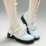 2026 Plus size 47 Sweet Blue Lace Ruffles Mary Janes Shoes Women Gothic Black Bow Knot Cute Lolita Cosplay Flats Casual Shoes