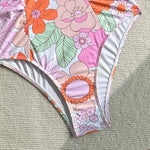 Pink Floral Print Surf Swimwear Women Front Zipper Long Sleeve Sunscreen Holiday One Piece Swimsuit Bathing Suit Monokini 2026