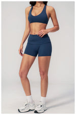 Women Two Piece Gym Yoga Sets Back Cross Sports Bra Pleate High Waist Short Fitness Suit Outdoor Running Camisole Tops Outfits