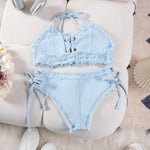 DEKA Women's Bandage Denim Bikini Set Summer New Jeans Shorts Swimwear Bra Beach Play and Bar Nightclub Swimsuit