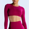 HISTELLO Dynamic Long Sleeve Crop Top Women Seamless Gym Clothing Backless Workout Fitness Sportswear Slim Fit Sports Yoga Tops