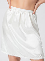 Women's Solid Color Skirts Elastic Waist Satin Underskirt Lace Trim Skirt for Under Dresses Black/White