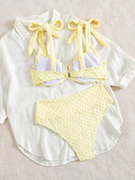 Sexy yellow bikini set 2026 women tie strap push up underwire high wiast swimsuit summer bathing suit two piece swimwear biquini