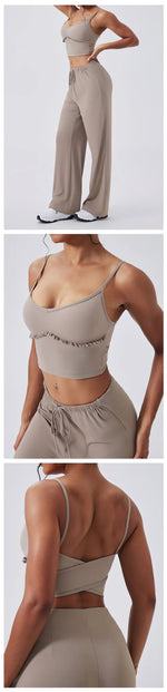 Yoga Set Sports Outfits Women Clothes Fitness Tracksuit Gym Loose straight-leg pants Workout Female Bra New Yoga Suit Sportswear
