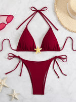 Sexy Black Micro Bikini 2025 Women Starfish Ornament Push Up Bra Tie Side Thong Swimsuit Summer Bathing Suit Holiday Swimwear