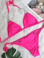 Sexy Rhinestone Bikini 2026 Women Solid Purple Metal Chain Swimsuit Brazilian Summer Beach Bathing Suit Luxury Thong Swimwear