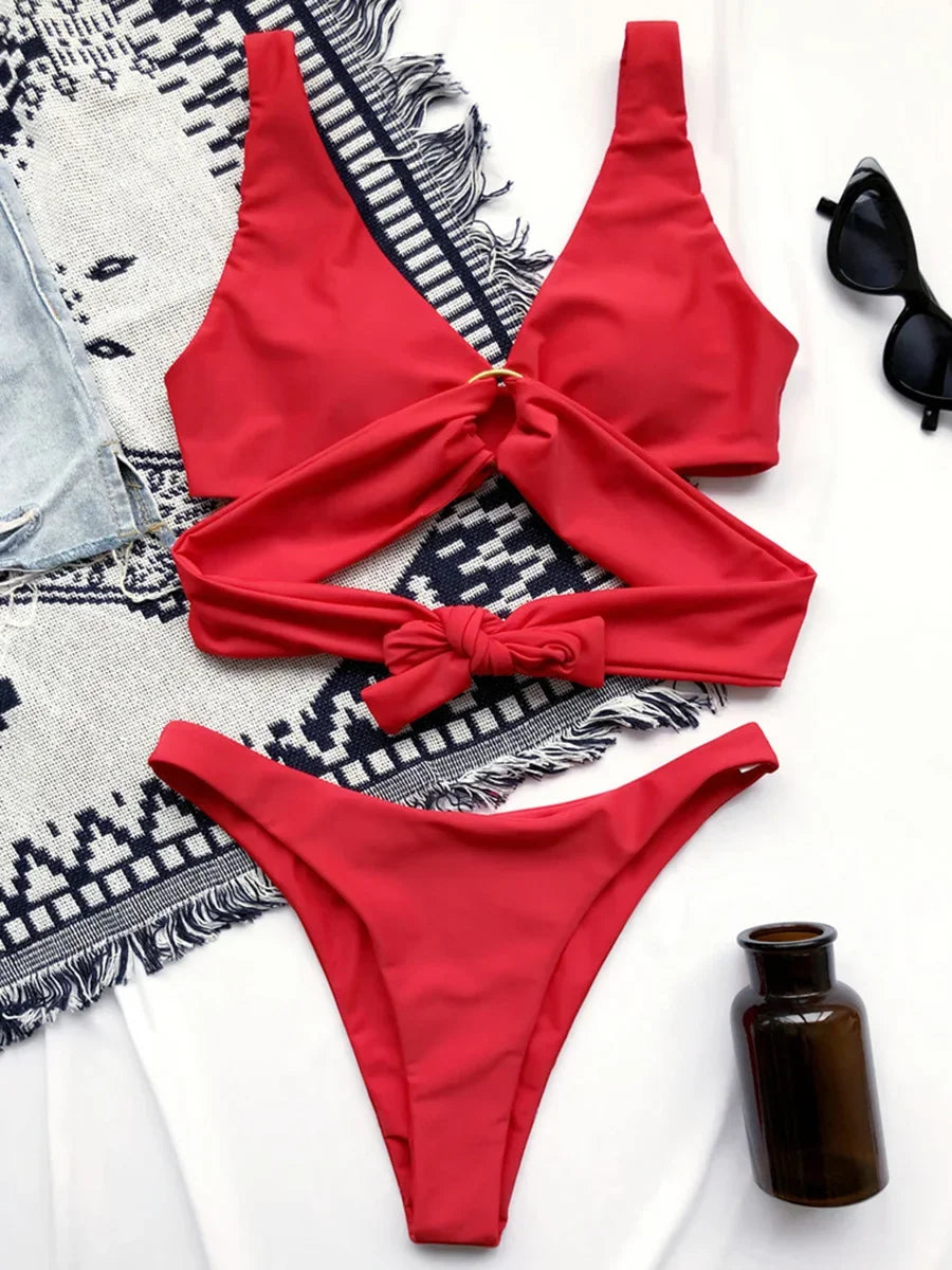Sexy Adjustable Rings Cross Bandage Bikini Female Swimsuit Women Swimwear Two-pieces Bikini set Bather Bathing Suit Swim Lady
