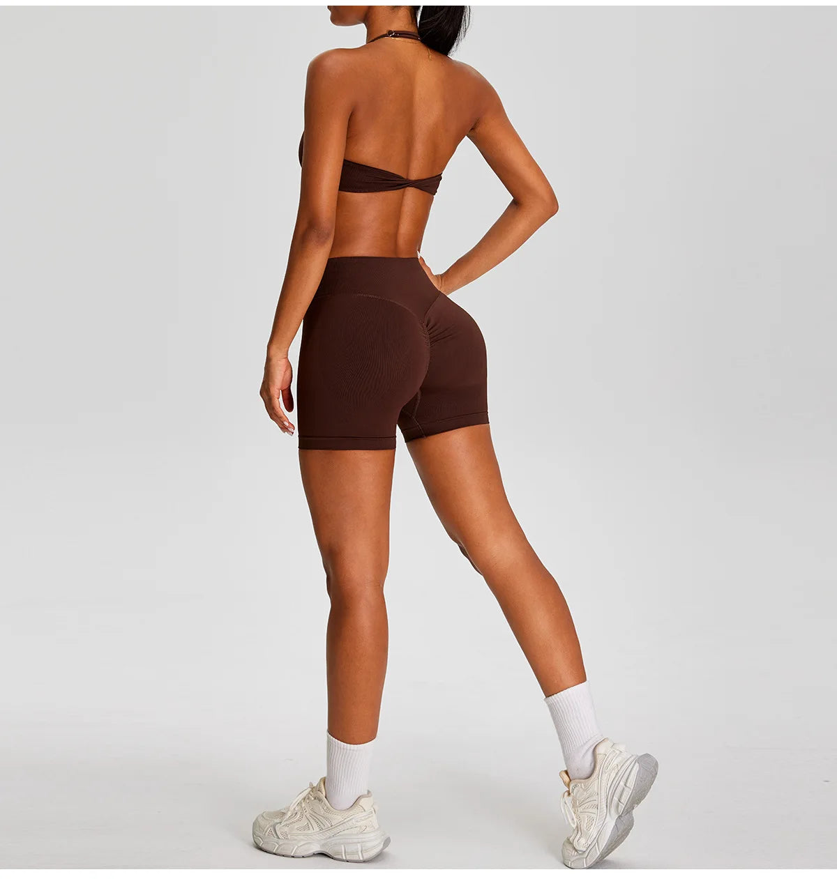Spring Summer Seamless Yoga Sets Women Hanging Neck Back Criss Cross Sports Bra Gym Exersize Suit Outwear Gym Running Tracksuit