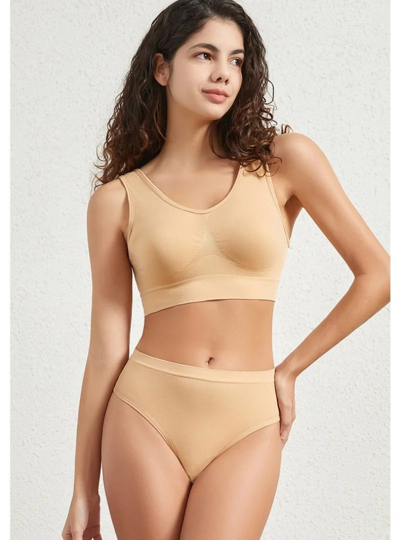 Seamless Bra Set Women Wireless Tanks Bra FemaleLow Rise Thongs Panties Sexy Lingerie Set Comfy Underwear Intimates S-5XL