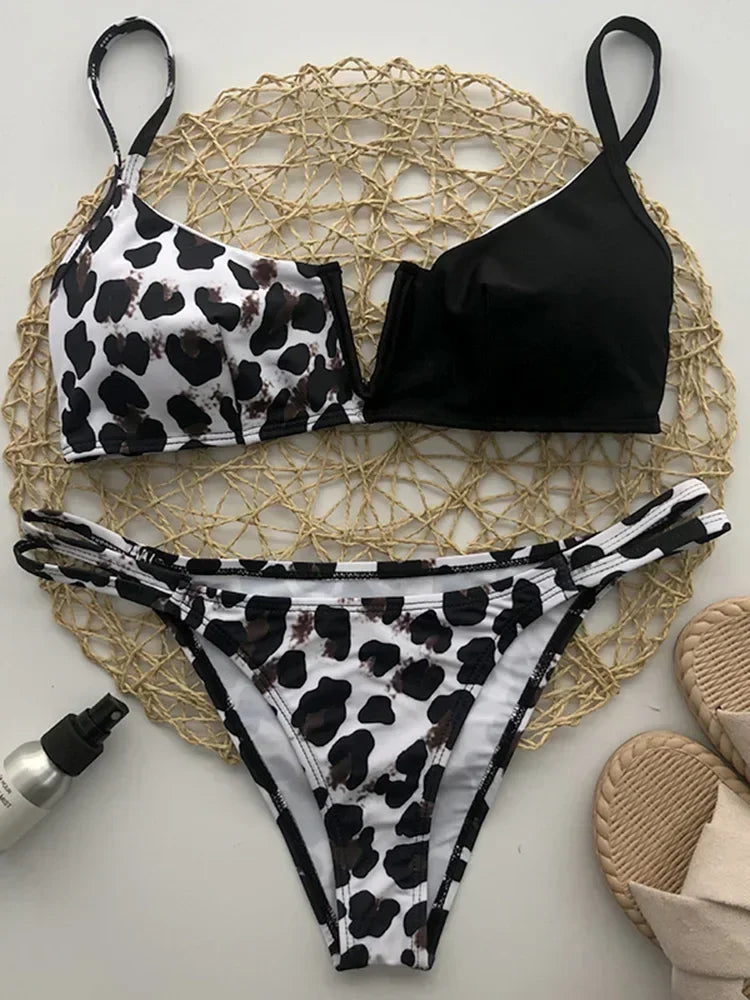 V-Bar Underwired Polka Dot Bikini 2025 Women Swimsuit Female Swimwear Two Pieces Bikini Set Ribbed High Cut Bathing Suit Swim