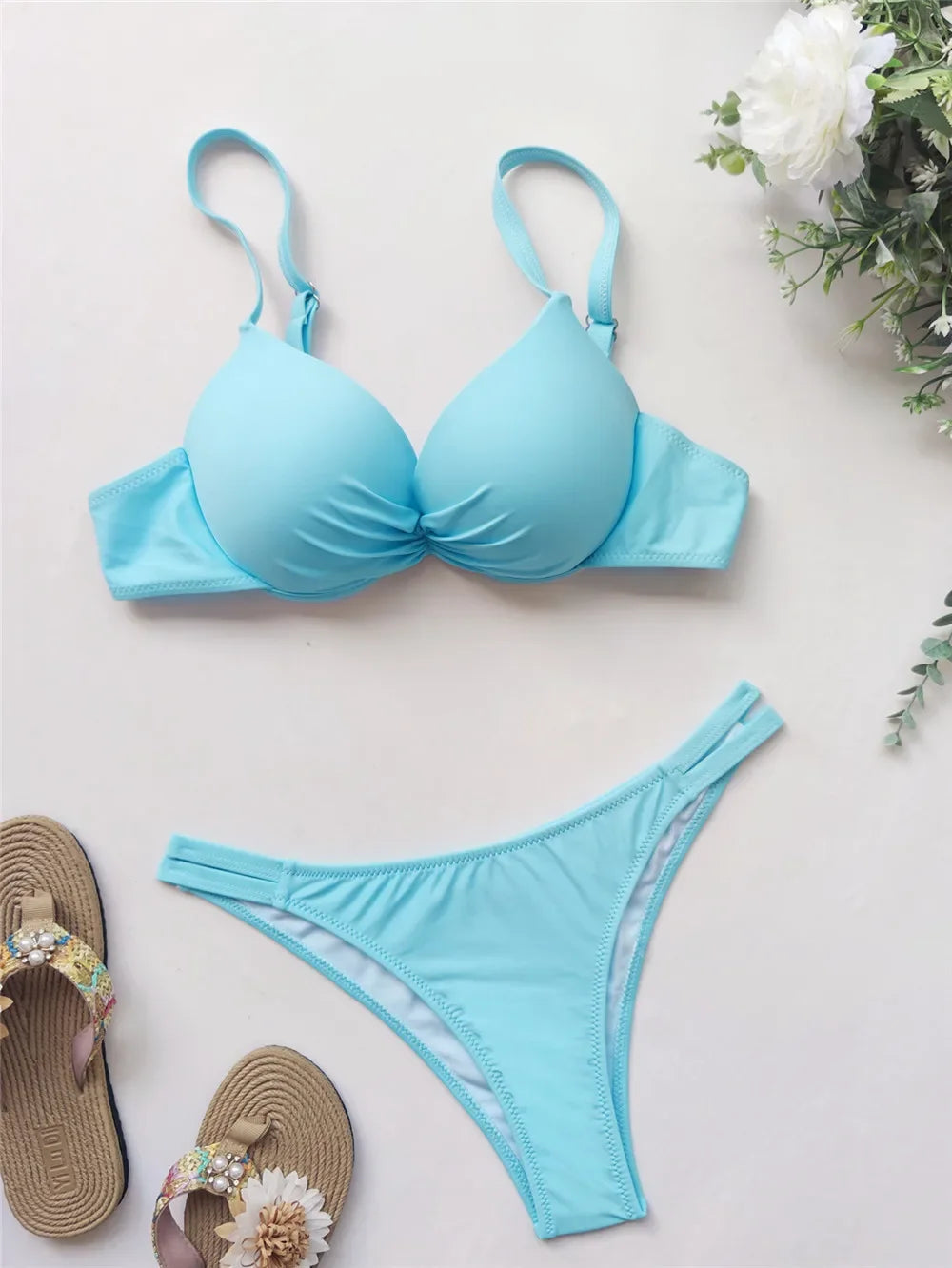 Sexy Red Push Up Swimsuits Women Bikinis Sets 2026 Mujer Swimwear Ruched High Cut Bathing Suit Biquinis Underwire Bikini Bathers