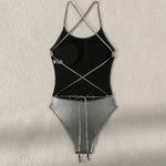 2026 New Silver Shiny Leather One Piece Swimsuit Women,U-neck Suspender Bikini,cross Strape Backless Monokini Summer Beachwear