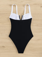 Sexy V Wire Swimwear Women 2025 White Black Contrast Slim Tummy Control One Piece Swimsuit Beach Backless Bathing Suit Monokini