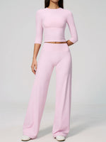 Women Tracksuit Yoga Sets Half Sleeve O Neck Slim Sports T Shirts Fitness Suit Outdoor High Waist Flare Pants Workout Clothes
