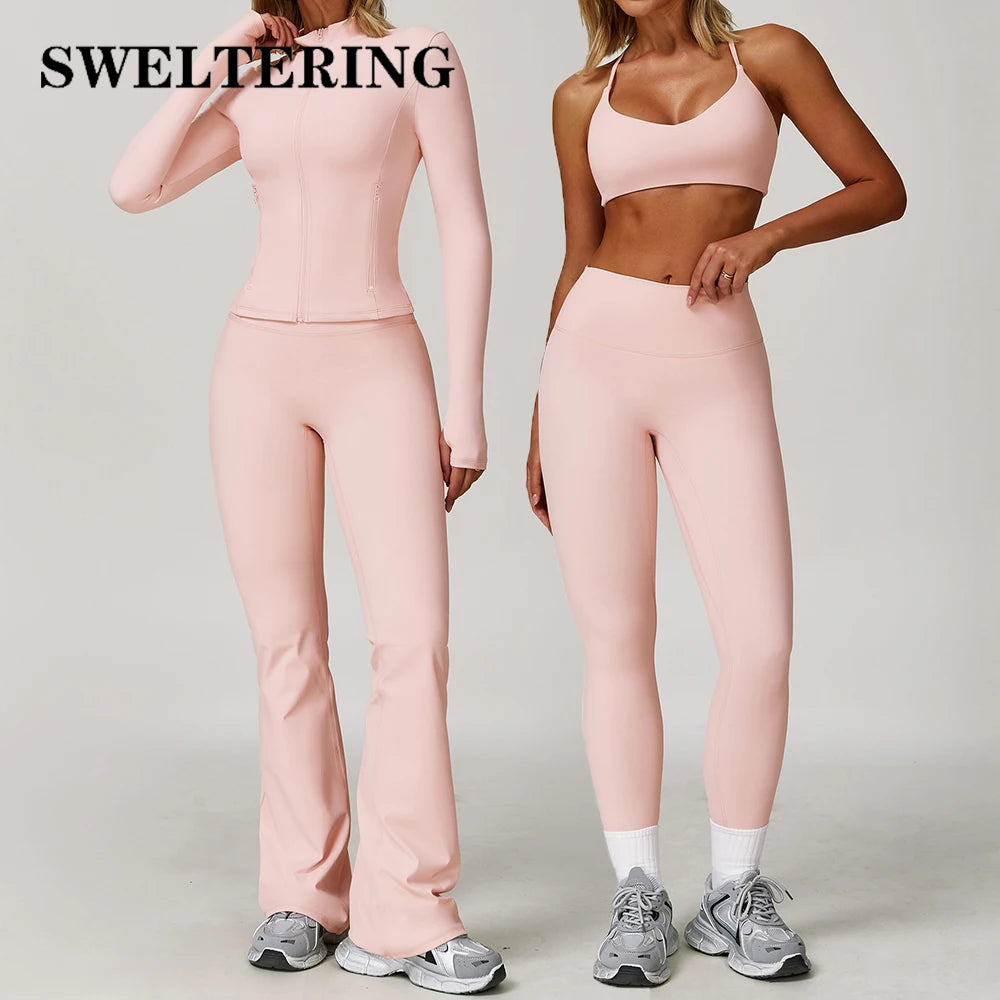 2/3PCS Yoga Suit Women Tracksuits Gym Clothes Workout Flared Pants Zipper Long SleeveAthletic Wear Female Sports Yoga Clothing