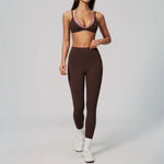 NCLAGEN Women Sportwear Fake 2 Piece Thin Strap Sports Suit Casual Running Bra Pants Workout Outfit Activewear Pilates Yoga Set