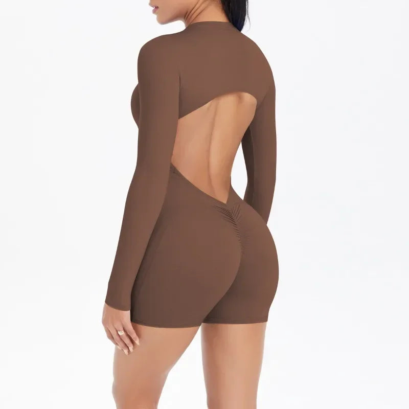 Women's Yoga Jumpsuits Sports Fitness Backless Half Zipper Peach Hip-Lifting Naked Feel Gym Running Workout One-Piece Bodysuits