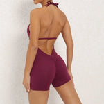 Women's High Elasticity One-Piece Fitness Jumpsuit - Tight Peach Hip Jumpsuit & Air Back Yoga Pants for Workout Gym Running