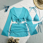 9 Colors New Long Sleeve With Skirt Bikini Female Swimsuit Women Swimwear Four-pieces Bikini set Bather Bathing Suit Swim V6358P