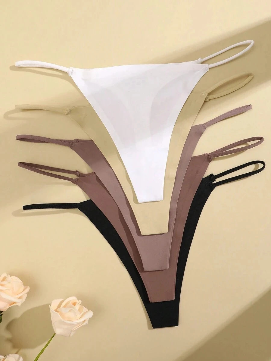 5Pcs Seamless Thong Women Thin Strap Invisible Low Waist High Stretch Flexibility Panties Sexy Underwear Ladies Briefs T-back