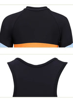 Long Sleeve Rash Guard Women Colorblock Two Piece Swimsuit Crop Top Swimwear High Neck Bathing Suits Zipper Surfing Suits Shorts
