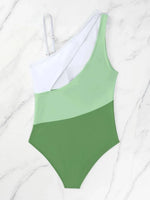 2026 Colorblock Cut Out One Shoulder Swimsuit One Piece Swimwear Women Sexy Bather Bathing Swimming Swim Suit Female Beachwear