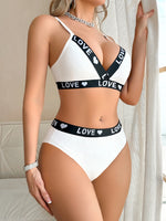 3 Sets Soft Cotton women's underwear set Solid Color Ribbed Splice Letter Print Wireless Bra Daily Comfortable Women's Panties