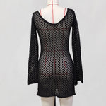 V Neck Long Sleeve Hollow Out Crochet Knitted Tunic Beach Cover Up Cover-ups Beach Dress Beach Wear Beachwear Female Women V6081