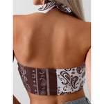 XS - L Sexy Printed Splicing Halter Knotted Bikini Top Female Swimsuit Women Swimwear Bather Bathing Suit Swim Beach Top V5817