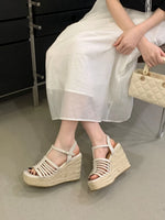 9cm Heeled Wedges Ankle Sandals Black Dress Shoes for Women T-Strap Silver Chunky Heels Summer Platform Bohemia Sandals 2026