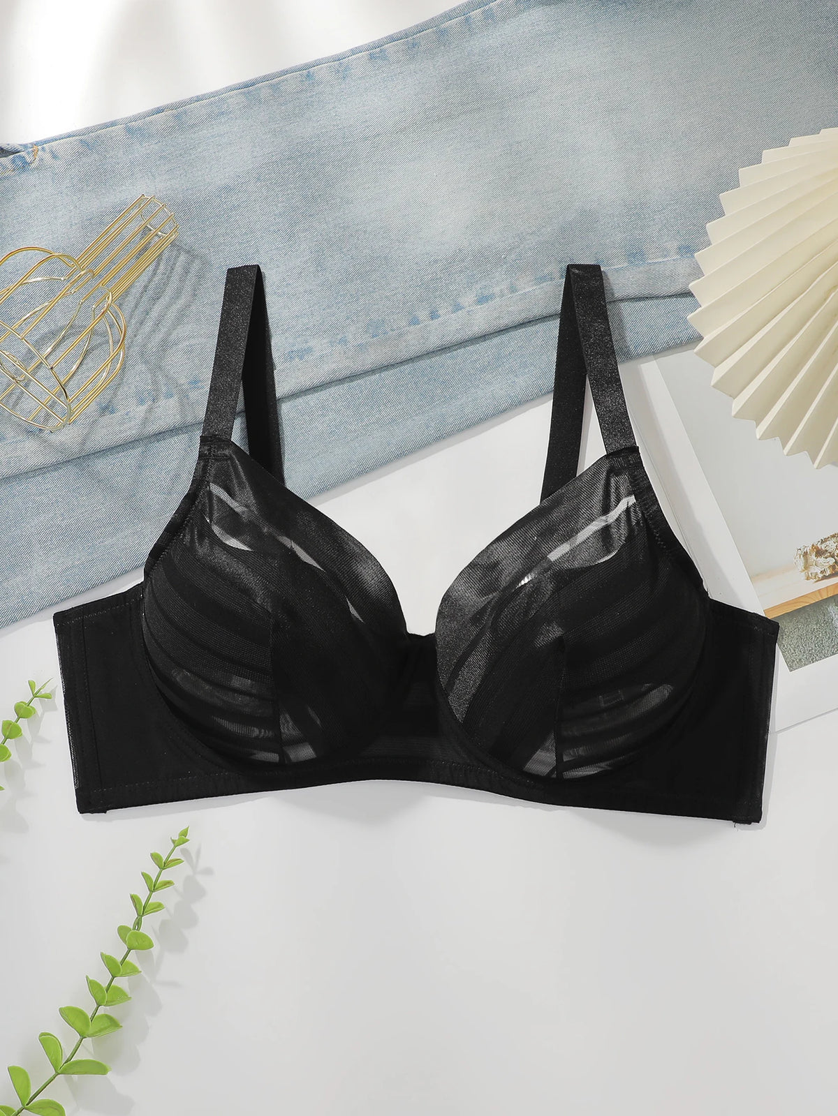Women's sexy plus size lingerie mesh see through sexy French thin style solid color gathering push up sexy bra MR3442