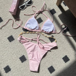 Sexy White Shell String Halter Triangle Bikini Set Women Swimwear Micro Thong Swimsuit Bathing Suit Mini Bikinis 2026 Mujer Swim